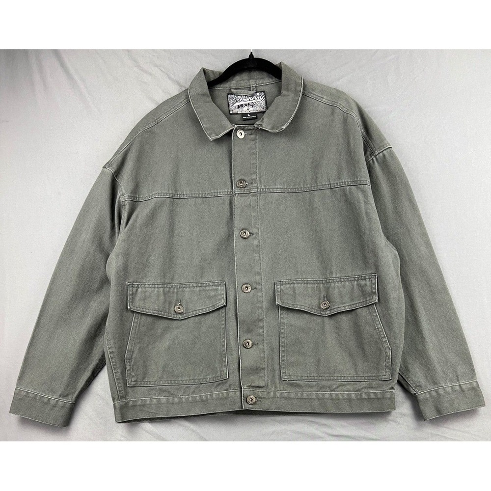 Brooklyn Cloth Jacket Mens Large Trucker Twill Olive Green Utility Excellent